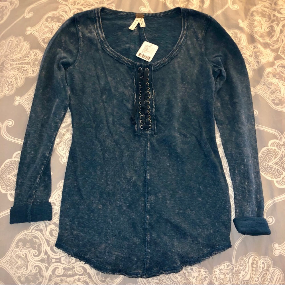 NWT Blue Free People Long Sleeve Top
